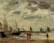 尤金 布丹 : Berck, Jetty and Sailing Boats at Low Tide